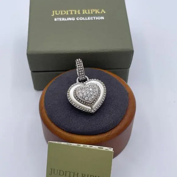 Judith Ripka Sterling Silver Heart Enhancer Pendant Mother of Pearl CZ - Picture 2 of 8